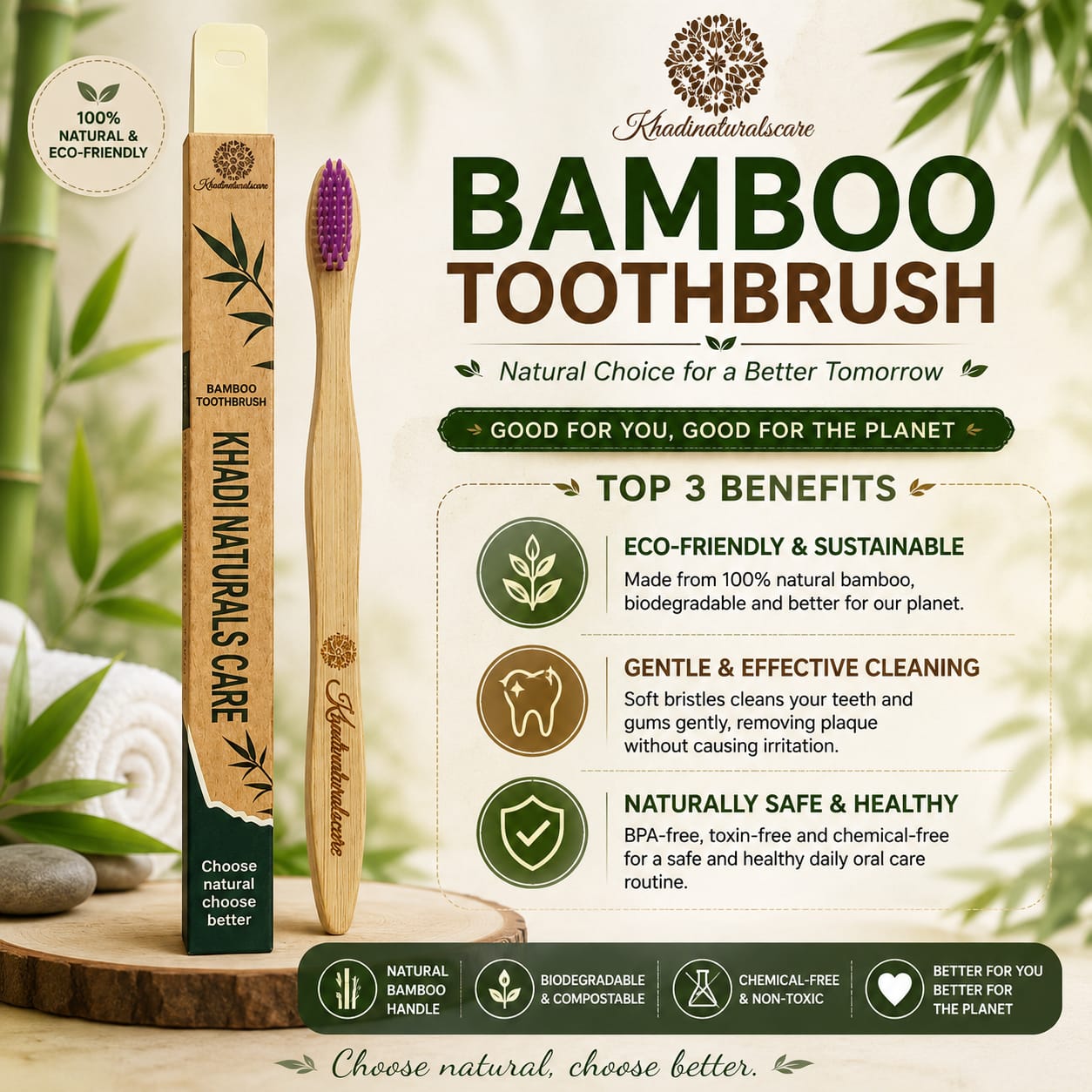 Khadi naturals care Bamboo tooth brush